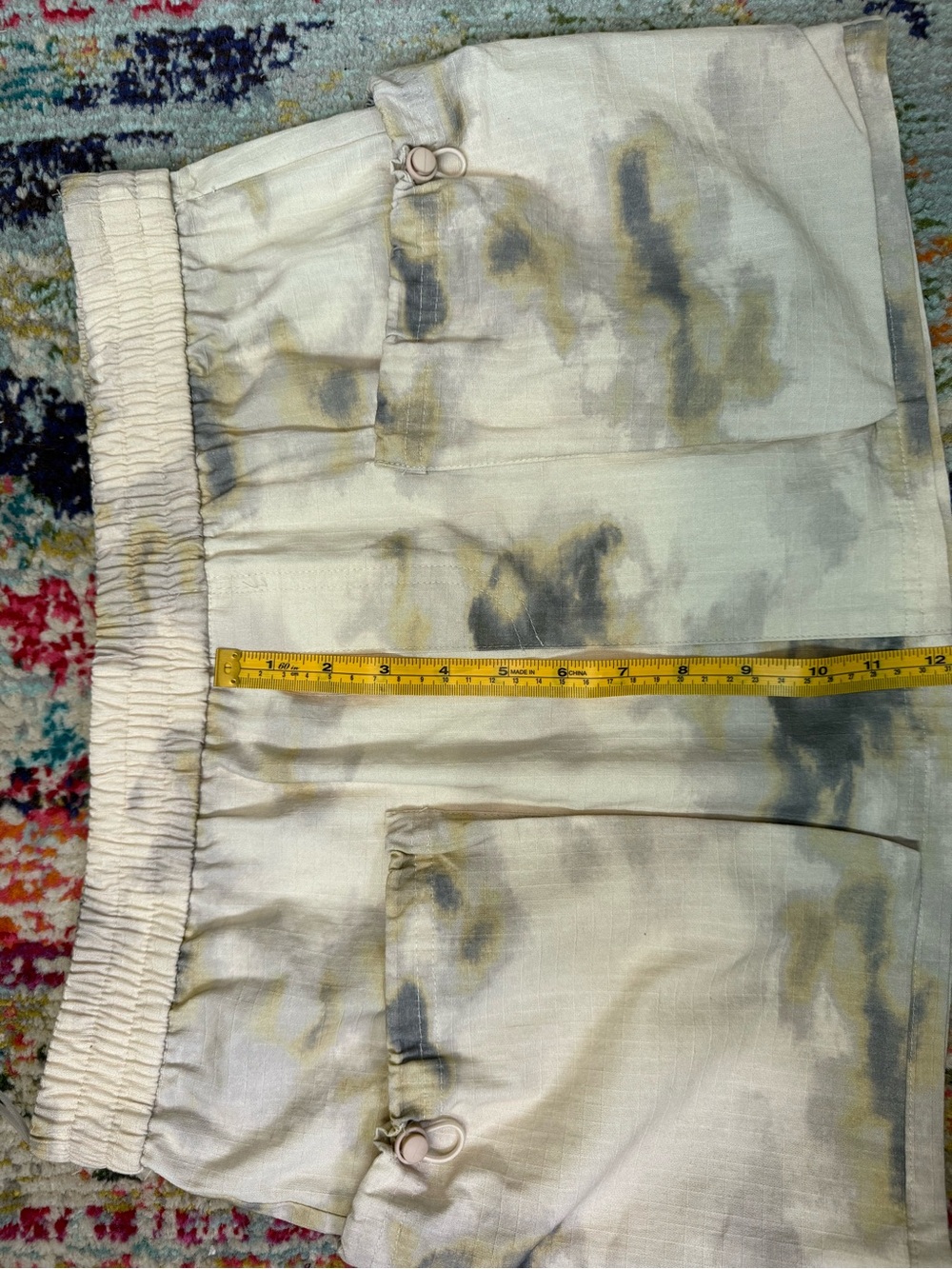 Zara Tie Dye Cargo Mini Skirt Beige Grey Elastic Waist Utility Pocket Large - Picture 7 of 7